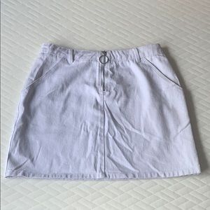 White jean skirt with circle front zipper
